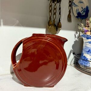 Vintage Alamo Pottery Art Deco Brown Ceramic Disc Water Pitcher